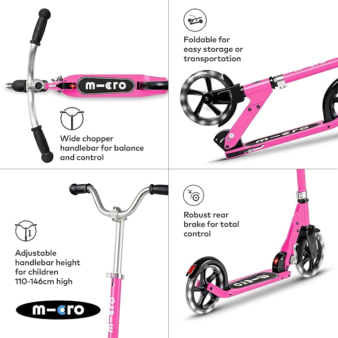 Micro Kickboard - Micro Cruiser LED - Two Wheeled, Fold-to-Carry Swiss-Designed Micro Scooter for Kids with Smooth Gliding Light-Up, Large Wheels for Ages 6+