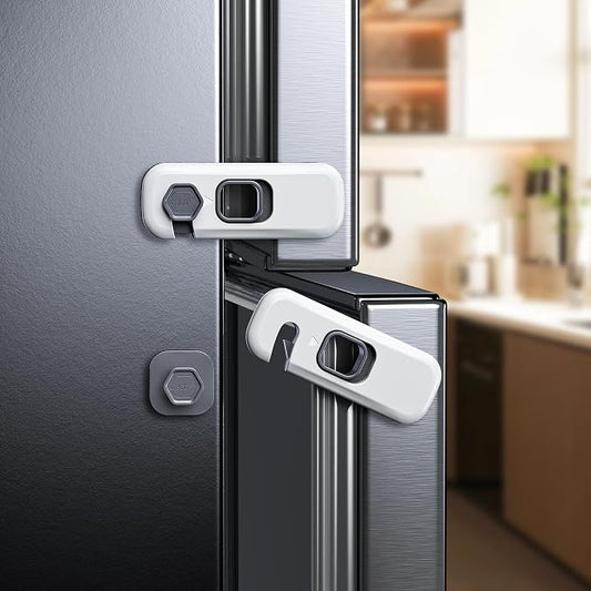 5-Pack Fridge Locks, Child Proof Refrigerator/Freezer Door Lock, Child Safety Cabinet Lock with Adhesive Pads -Freezer Latch to Keep Door Closed for Latches,Drawer,Closets,Oven (Grey)