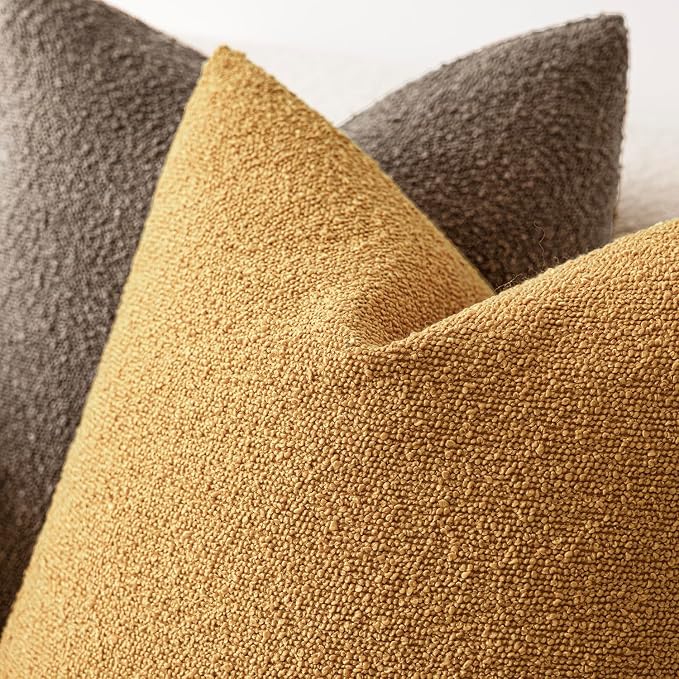 Foindtower Pack of 2 Textured Boucle Throw Pillow Covers Accent Solid Decorative Pillow Cases Cozy Woven Couch Cushion Case for Sofa Bedroom Living Room Home Decor 20x20 Inch Sunflower