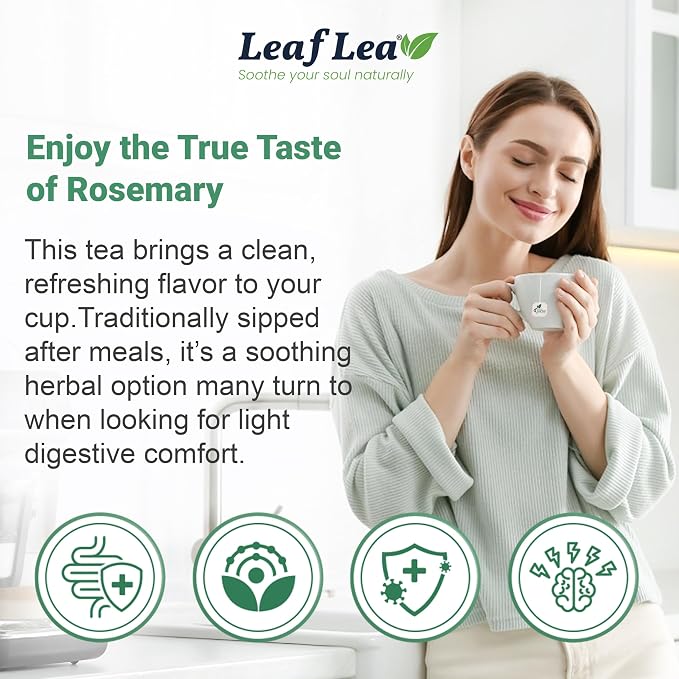 LeafLea Rosemary Tea Bags, Pure Rosemary Leaf Herbal Tea, Caffeine-Free | Te De Romero with a Soothing, Earthy Taste, Individually Foil-Wrapped for Freshness, Sugar-Free, Non-GMO, 40 Tea Bags
