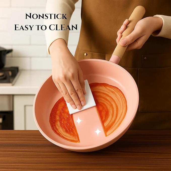 Neoflam 9.5" Non Stick Frying Pan with Wood Handle – Ceramic Coated Saute Skillet for Healthy Cooking, PFOA Free, Lightweight, Even Heat Distribution, Induction & All Stovetops, Made in Korea