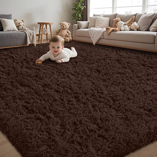 6x9 Area Rugs for Living Room:Ultra Soft Fluffy Shag Brown Rug,Large Fuzzy Plush Indoor Non Slip Carpet Washable Rugs for Bedroom Kids Nursery Office Dorm Modern Decor(Brown 6'x9')