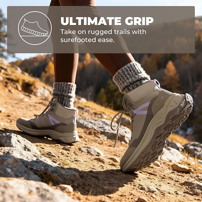 NORTIV 8 Women's Hiking Boots Waterproof Lightweight Outdoor Trekking Comfortable Non-Slip Backpacking Camping Ankle Boot Hollow