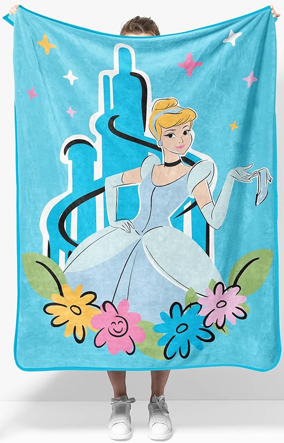 Jay Franco Kids Plush Throw Blanket – Soft & Cozy Fleece Throw for Bedroom & Couch Décor, Official Licensed Product, Blue - Disney Princess Cinderella, 40x50 - Travel Blanket