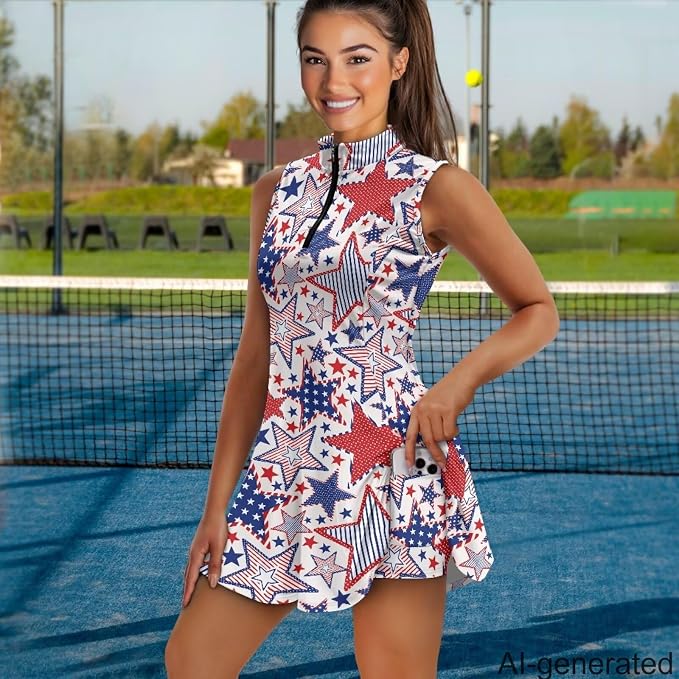 Golf Dress Tennis Dresses for Women with Built in Shorts and Pockets Sleeveless Athletic Dress Workout Dress