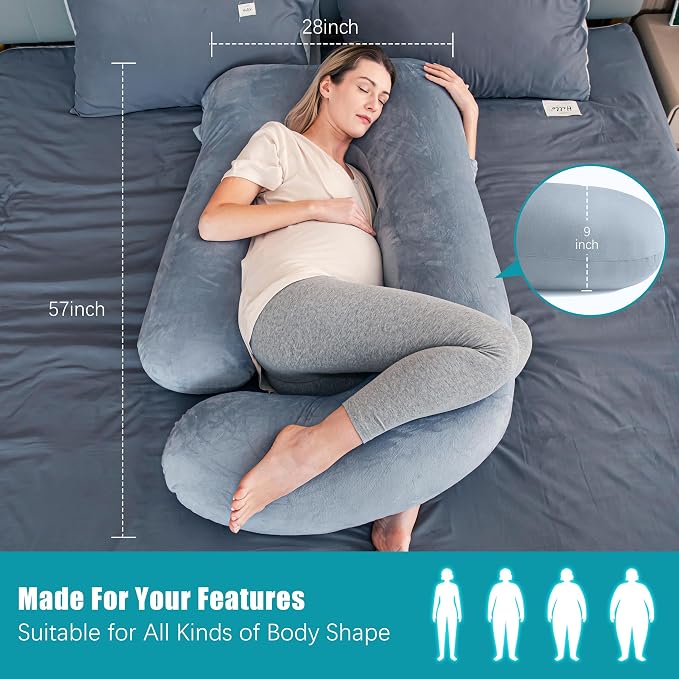 Cute Castle Pregnancy Pillows, Soft U-Shape Maternity Pillow with Removable Cover - Full Body Pillows for Adults Sleeping - Pregnancy Must Haves - Jumbo 57 Inch - Grey (Pack of 2)