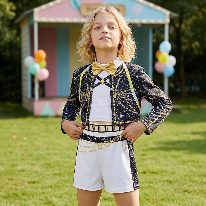 SAVITO Pop Idol Cosplay Costume Popular Singers Stage Costumes for Ages 3-12 Black Printed Costumes Black B