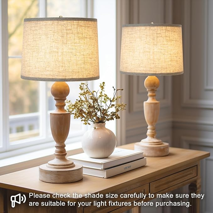 Lampshades Set of 2, Drum Lampshades 11.6" Top x 12.6" Bottom x 9.8" High, Seaside village Medium Lampshades (Spider Fitter), Beige Lampshades Natural Linen Hand Crafted, Easy Assembly Required