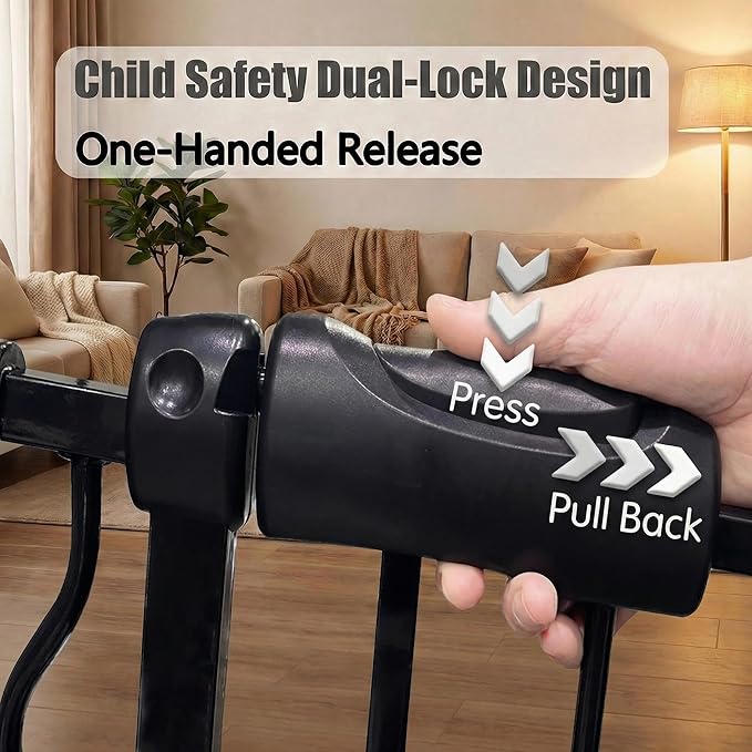 29-34 Inch Baby & Pet Gate - Black Metal, Pressure Mounted, Walk Through Safety Gate for Narrow Stairs & Doorways