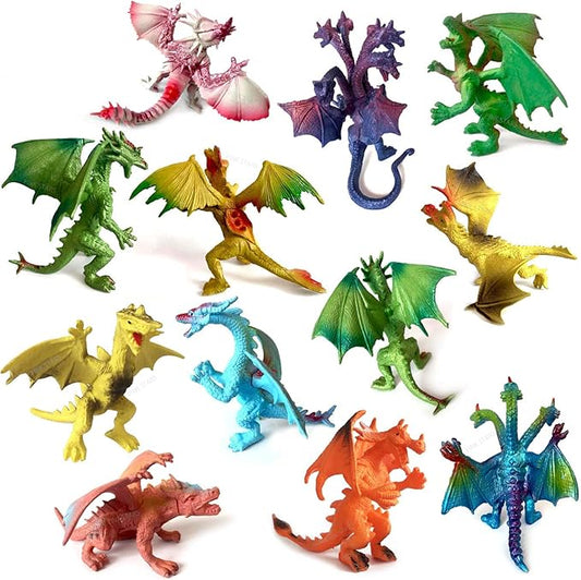 12Piece Dinosaur Model Realistic Flying Dragon Gift Box Toy, 4 inch sci-fi Game Monster Triceratops Pterodactyl Party Gifts Boys Hobbyist Prize