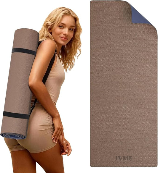 Thick Yoga Mat 72"x24" – 1/4" or 2/5" Option | Non-slip & anti-tear TPE, lightweight with carrying strap, beginner-friendly for women & men, yoga/pilates/floor workout