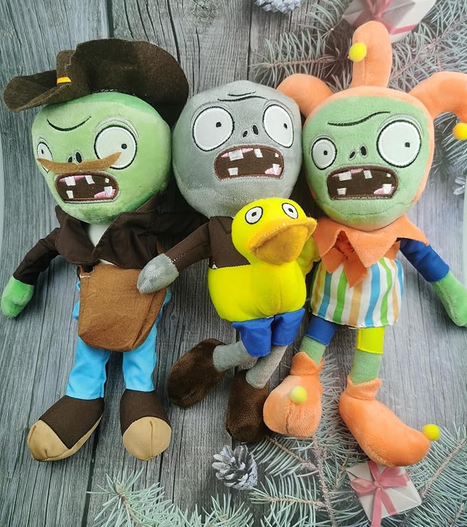 3 PCS Plants and Jester Plush Zombie Sets Toy Postman, 1 2 Stuffed Soft Jester Zombie Doll, Duck Zombies PVZ Plush Figure Doll New