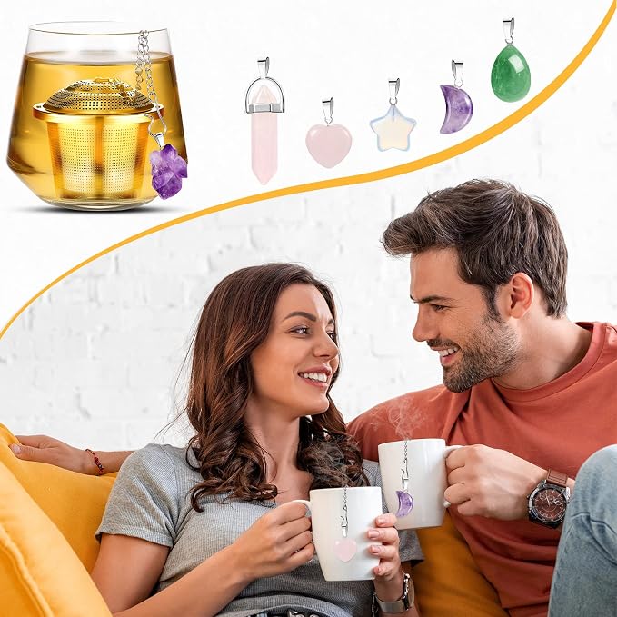 Vesici 6 Sets Loose Leaf Tea Infusers Stainless Steel Steeper Ball for Loose Tea Holder Mesh Strainer Filters with Drip Trays and Pendant