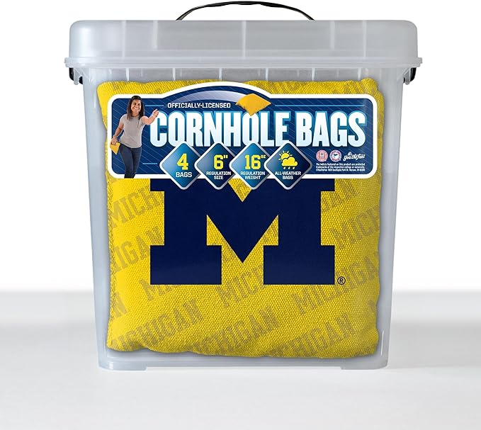 YouTheFan Officially-Licensed NCAA Set of 4 Cornhole Bags - All Weather Regulation 6” x 6” Size - 16oz Weight - Designed in USA