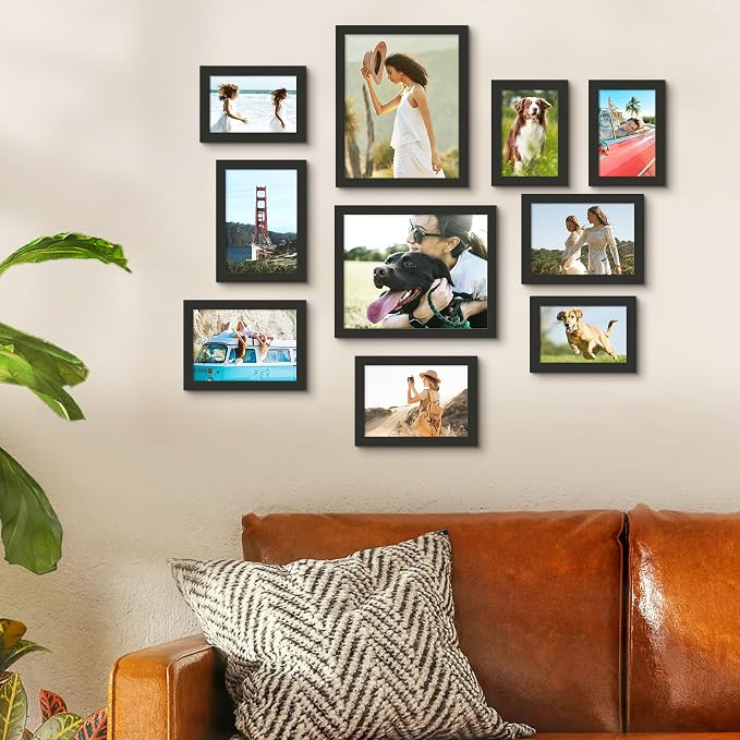 upsimples 10 Pack Picture Frames Collage Wall Decor for Mounting or Tabletop Display, Photo Gallery Frame Set for Family, Multi Sizes Including 8x10, 5x7, 4x6, Black | Multi Picture Frames Collage Wall Decor, Gallery Wall Frame Set, Gift For Christmas,...