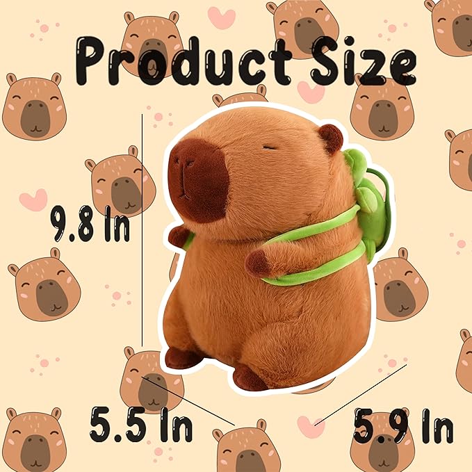 9.8 Inch Capybara Plush Toy with Turtle Backpack, Cute Animal Plush, Cute Doll for Kids, for Girls/Boys, Anxiety Stuffed Animal, Bedtime Huggable Companion