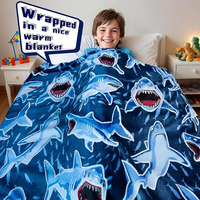 BORORO Glow in The Dark Blanket Shark Blanket - Cozy Shark Toys Birthday Gifts for Kids Boys 60x80 inch