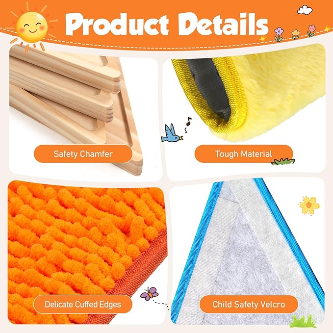 10 Pieces Wooden Sensory Wall Panel|Kids Triangle Wall Sensory Board with 5 Pieces Sequin Flip Fabric & 5 Pieces Replaceable Textured Mats|Sensory Tiles Decal,Sensory Room Must Haves