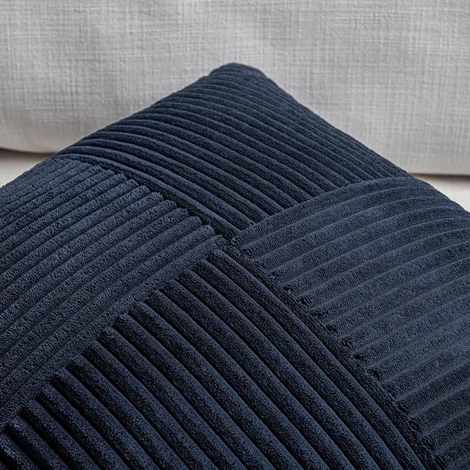 Fancy Homi 2 Packs Navy Blue Lumbar Decorative Throw Pillow Covers 14x22 Inch for Living Room Couch, Rustic Farmhouse Boho Home Decor, Soft Striped Corduroy Rectangle Accent Cushion Case 35x55 cm