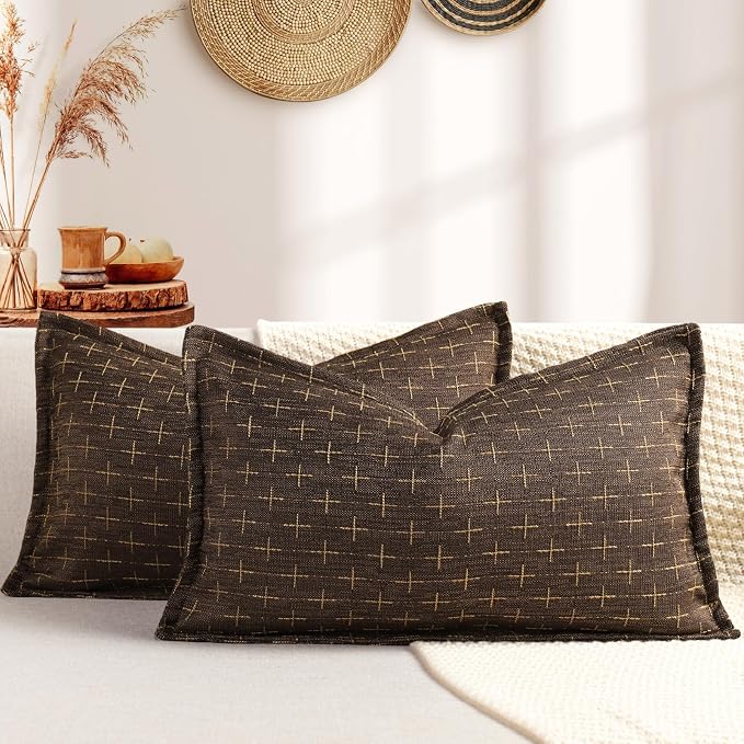 12x20 Pillow Covers Set of 2 Soft Polyester Textured Pillow Covers with Stylish Flange Edge Cozy Farmhouse Throw Pillows for Couch Bed Sofa Living Room
