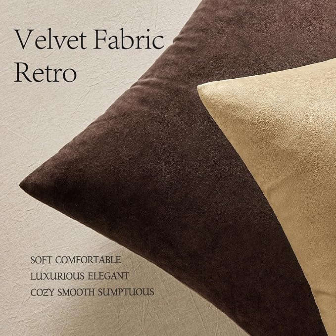 MIULEE Velvet Throw Pillow Covers 20x20 Inch Pack of 2 Chocolate Brown | Soft Solid Decorative Pillow Covers, Modern Luxury Home Decor, for Couch Chair Sofa Bedroom Livingroom