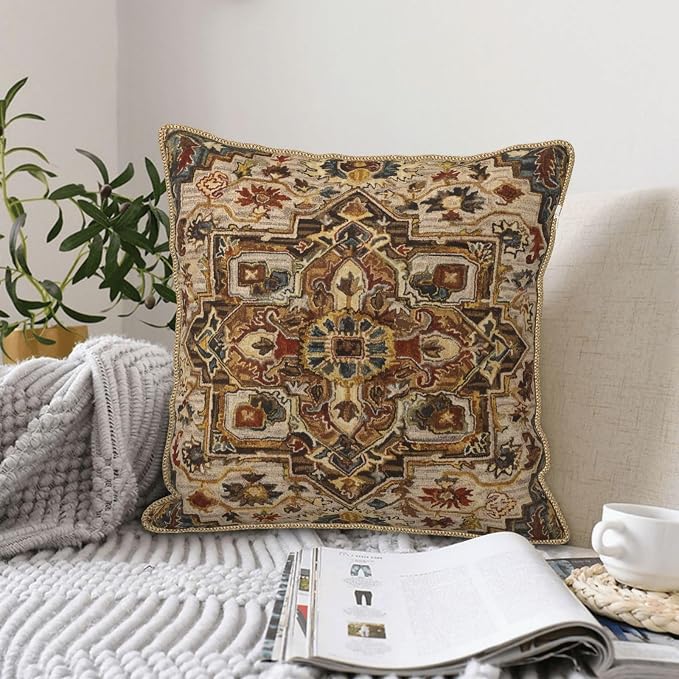 Terracotta Gold Vintage Velvet Pillow Covers 16x16 Inch Tan Brown Khaki Bohemian Tapestry Carpet Throw Pillows for Couch Soft Cushion Covers Pillowcase Aztec Boho Rug Pillow Cases for Bed Living Room