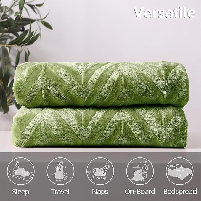 Whale Flotilla Flannel Fleece Fall Throw Blanket for Couch, Olive Green | Lightweight Breathable Soft Sofa Throws, Plush Fluffy Chevron Design Decorative Blankets for Home Life, 50x60 Inch