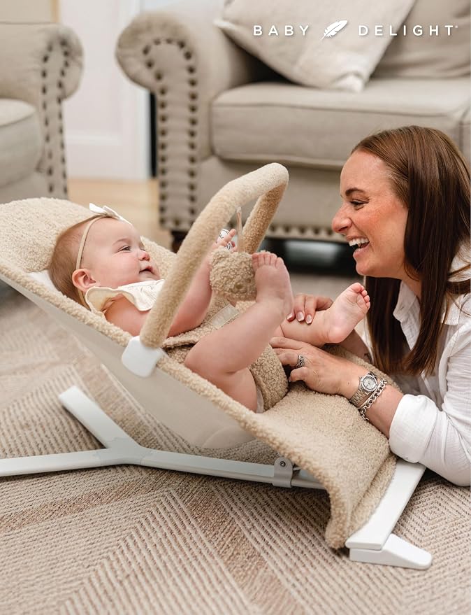Baby Delight Alpine Deluxe Portable Bouncer | Infant | 0 – 6 Months | Tan Sherpa
