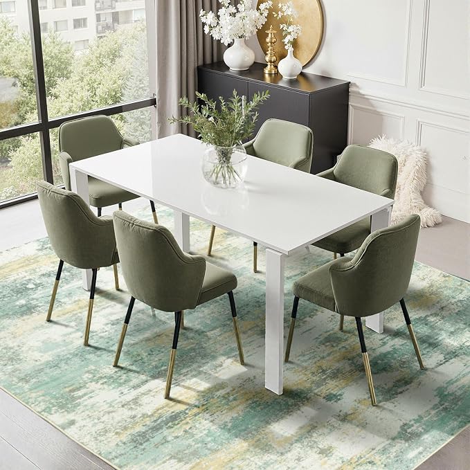 Rugflix 8x10 Area Rugs for Living Room, Washable Light Green Large Rug | Machine Washable; Stain-Resistant; Low Pile; Non-Slip; Modern Abstract; Carpet for Bedroom Dining Office Nursery Home