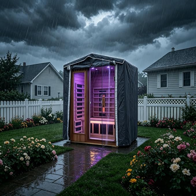 2-Person Outdoor Sauna Cover, Waterproof Dustproof Protective Cover | 3-Layer Oxford Fabric with Hook & Loop Roll-Up Door, Heat Retention, for Hillside Roof Sauna Within 57.8*40.5*81.1 Inch