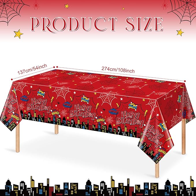 6Pcs Spider Birthday Party Tablecloth Decorations, Disposable Plastic Cartoon Spider Tablecloth Red Hero Table Cover for Rectangle Table Boy’s Birthday Party Supplies, 54x108 inches
