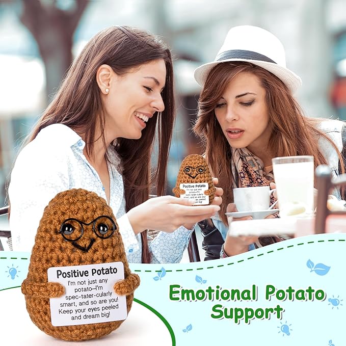 Emotional Support Crochet, Positive Crochet Potato, Encouragement Gifts for Women Men Birthday Christmas Self Care Friends Coworkers Relaxation Gift Desk Home Fall Decor Inspirational Support