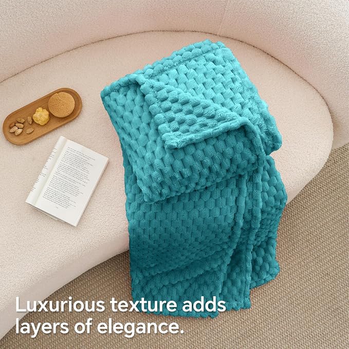 BEDELITE Teal Twin Blanket for Couch, Soft Cozy Gifts for Women, 60 * 80 | 3D Jacquard Decorative Fleece Blanket, Super Soft Plush Throws, Cute Birthday Gift for Women & Men, Suitable for All Seasons