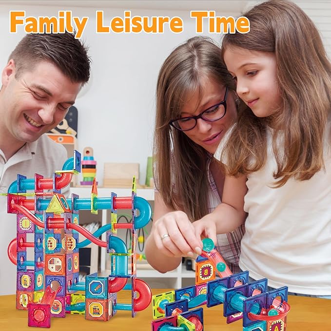 Magnetic Tiles, Funnydin 145PCS Magnetic Tiles Marble Run, Magnetic Building Blocks Set for Kids Ages 3+, Magnet Marble Race Track Toys, STEM Educational Toys Gifts for Boys Girls 5 6 7 8 9+ Years Old