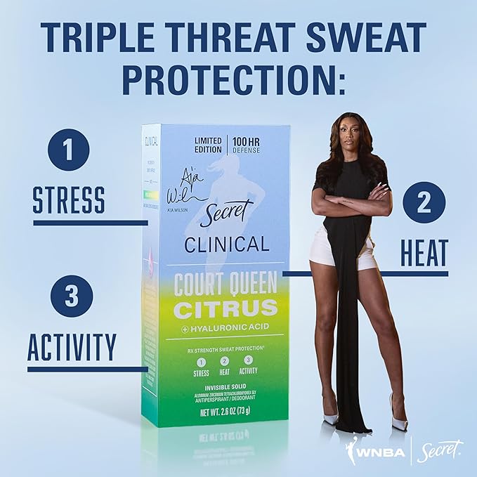 Secret Clinical Strength Antiperspirant Deodorant Bundle for Women, 100hr Defense, Triple Threat Sweat Protection with Hyaluronic Acid, Court Queen Citrus & Buzzer Beater Berry Scents (Pack of 2)