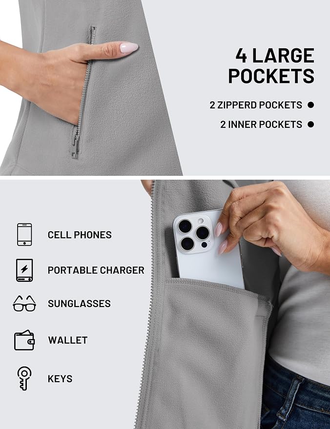 TACVASEN Women Polar Fleece Zip Up Vest with Pockets Lightweight Outerwear | Warm Thermal Sleeveless Jacket Suitable for Hiking Camping Travelling in Cool Autumn and Winter Weather