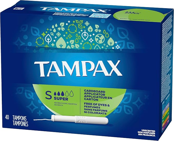 Tampax Tampons, Super Absorbency | Cardboard Applicator | Leakguard Skirt | Unscented | 40 Count Pack