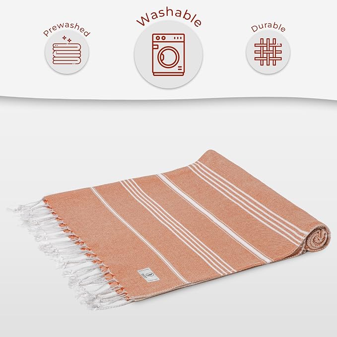Ossano Turkish Beach Towel Quick Dry & Lightweight Extra Large (39" x 71") - Decorative, Versatile and Functional as Yoga Mat, Picnic Blanket, Travel Blanket, Gym, Camping and Bath Towels - Salmon