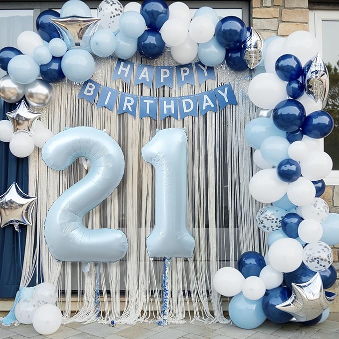 Big Number 21 Balloons, Light Dusty Blue Foil 21 Balloon Numbers 40 Inch, Giant 21st Birthday Party Decor, Pastel Baby Sky Blue Mylar Helium Self Inflating Balloon for Boys Men Anniversary Decorations
