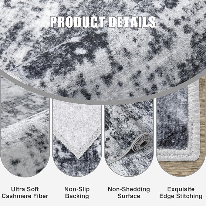 Washable Area Rug 3x10 Entryway Rug: Washable Modern Abstract Soft Thin Rug Indoor Floor No Slip Stain Resistant Carpet for Bedroom Dining Room Farmhouse Nursery Home Office - Dark Black