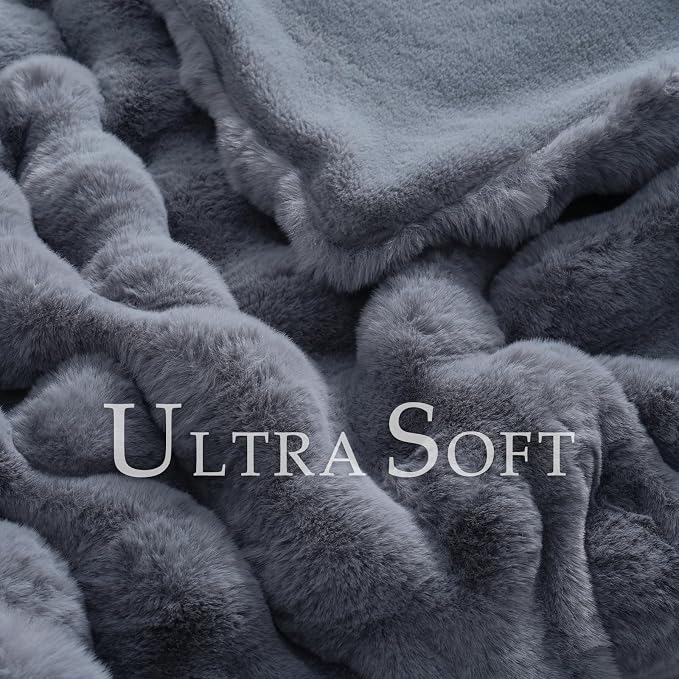 BENVWE Faux Fur Throw Blanket for Couch Bed - Fluffy Soft Thick Bubble Blanket for Living Room Home Decor - Fathers Day Birthday Gifts for Women Men, Grey, 63" x 80"