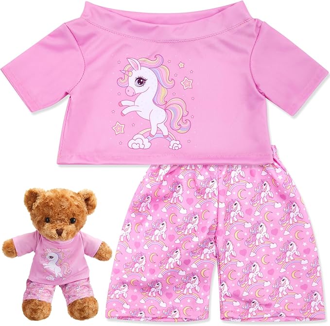 2 Pcs Bear Clothes Outfit Fit Most 12-16 Inch Stuffed Clothing Cute Plush Doll Clothes Plushy Bear Pajamas for Stuffed Make Your Own Plush Bears(Unicorn Style,Pink)