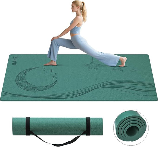 Extra Wide Yoga Mat, 72"x40"x0.4"Thick, Large Exercise Mat, Oversized Non Slip Workout Mat with Strap for Yoga, Pilates, Fitness, Home Gym Studio