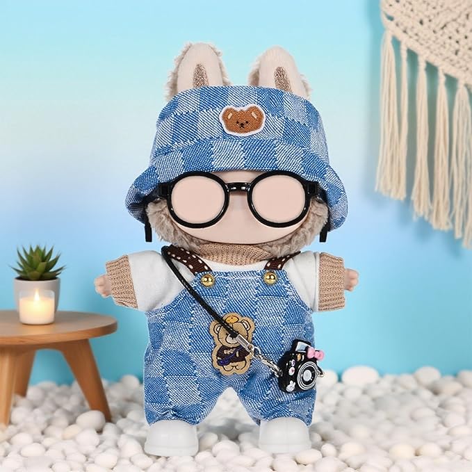 17cm Doll Clothes Outfits Accessories Set Include: 1 Hat, 1 Top, 1 Pants, 1 Bag, 1 Glasses and 1 Shoes for Dress up Your Dolls (Doll Not Included), Outfits #Blue