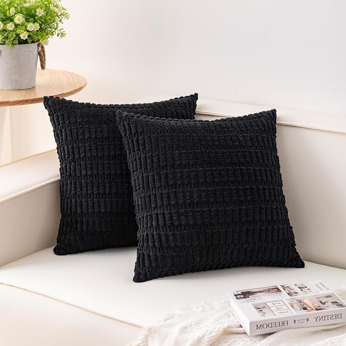 Aegero Pack of 2 Corduroy Decorative Throw Pillow Covers 26x26 Inch, Black | Fall Soft Striped Pillow Covers Modern Farmhouse Home Decor Christmas Throw Pillow Covers for Sofa Living Room Couch Bed
