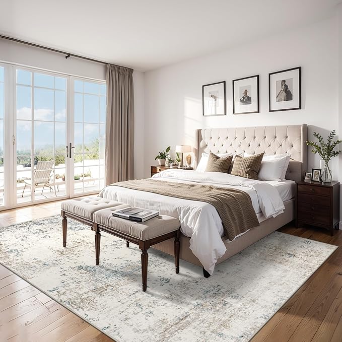 Area Rugs Living Room Rug - 5x7 Washable Modern Abstract Soft Neutral Non-Slip Carpet Large Indoor Floor Stain Resistant Thin Carpets for Bedroom Dining Room Farmhouse Nursery Home Office Multi