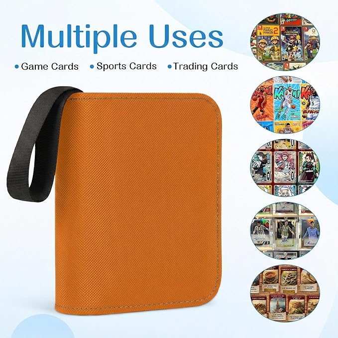 1 Pocket Card Binder–Collectible Trading Card Album, Single Card Holder with 20 Pages, Holds 40 Cards, Side-Loading Mini Binder for TCG, MTG, Sports, Baseball,Football,Small Sports Card Book,Orange