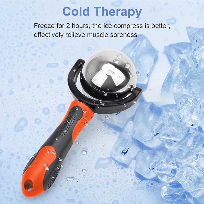Catcan Cold Massage Roller Ball, Cold Therapy Relief, Portable Fitness Ice Roller Ball with Handle, Great Tool for Back/Neck Pain (Orange)