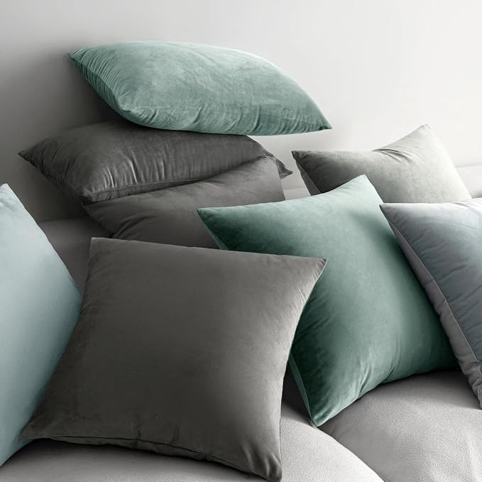 MIULEE Velvet Throw Pillow Covers 20x20 Inch Pack of 2 Aqua Haze | Soft Solid Decorative Pillow Covers, Modern Luxury Home Decor, for Couch Chair Sofa Bedroom Livingroom
