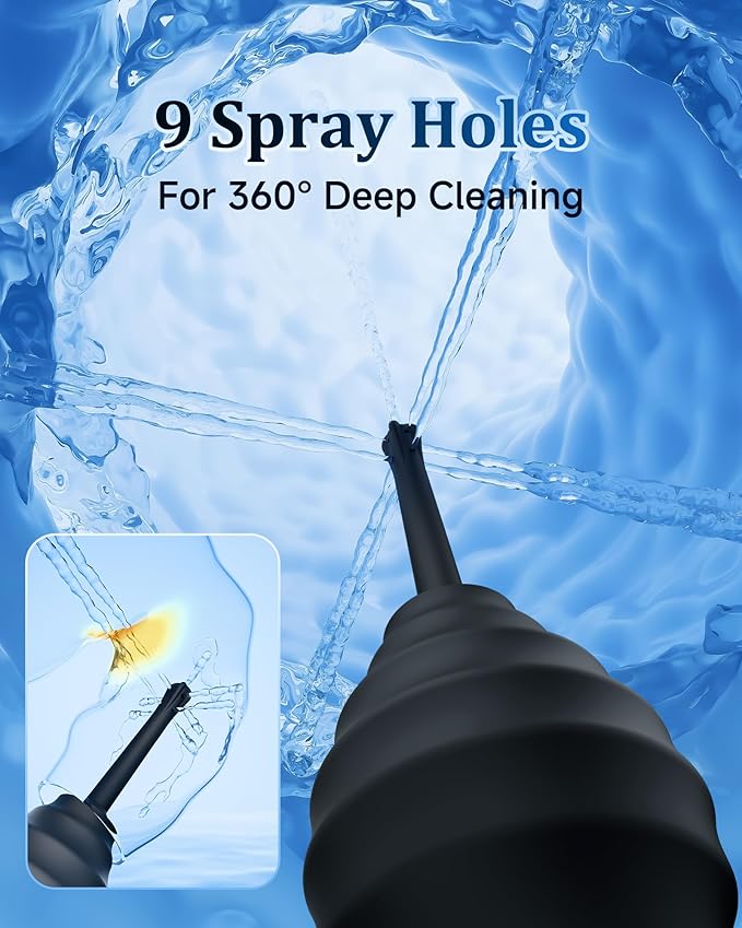 Beisar Enemas Anal Douche for Men Women - 9 Hole Anti Backflow Enema Bulb with Flexible Silicone Nozzle for Colon Cleanse, Feminine Care Shower Enema Douches Kit Cleaner Flusher 11.1 Ounce